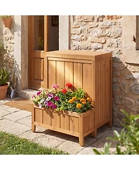 Gouun Acacia Wood Package Delivery Box with Built-In Planter for Pool and Garden Tools