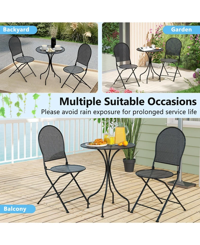 Gouun 3-Piece Metal Folding Patio Bistro Set with Round Table