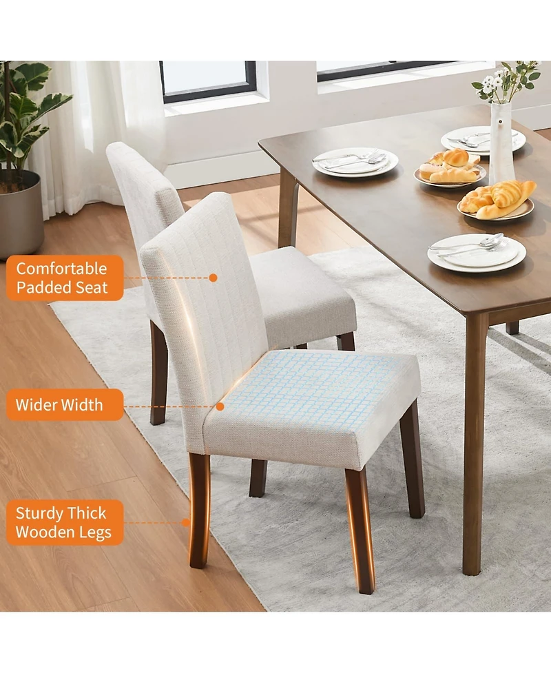 gaomon Set of 2 Modern Vertical Stripe Fabric Dining Chairs, Upholstered Kitchen Side Seating with Solid Wood Legs