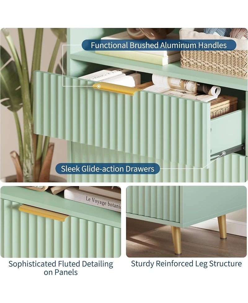 gaomon 6 Drawers Dresser for Bedroom, 53.9" Wide Dressers with Led Lights and Charging Station, Curved Profile Design