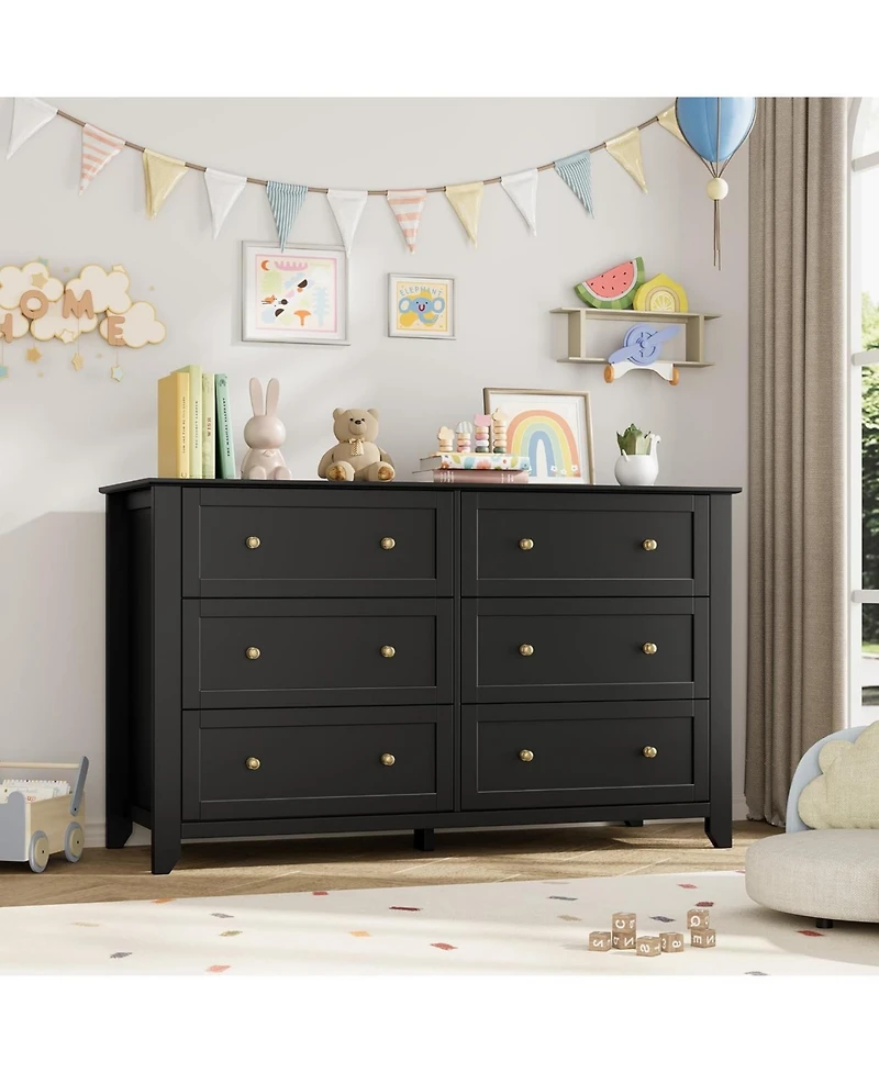 gaomon 6 Drawer Dresser for Bedroom, 54" Wide Large Dresser with Deep Drawers and Metal Knobs, Modern Wooden Chests of Drawers for Entryway