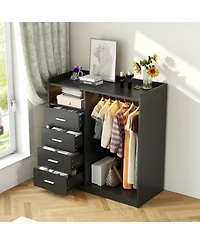 gaomon Dresser with Hanging Rack for Bedroom, 4 Drawer Dresser with Led Lights and Charging Station