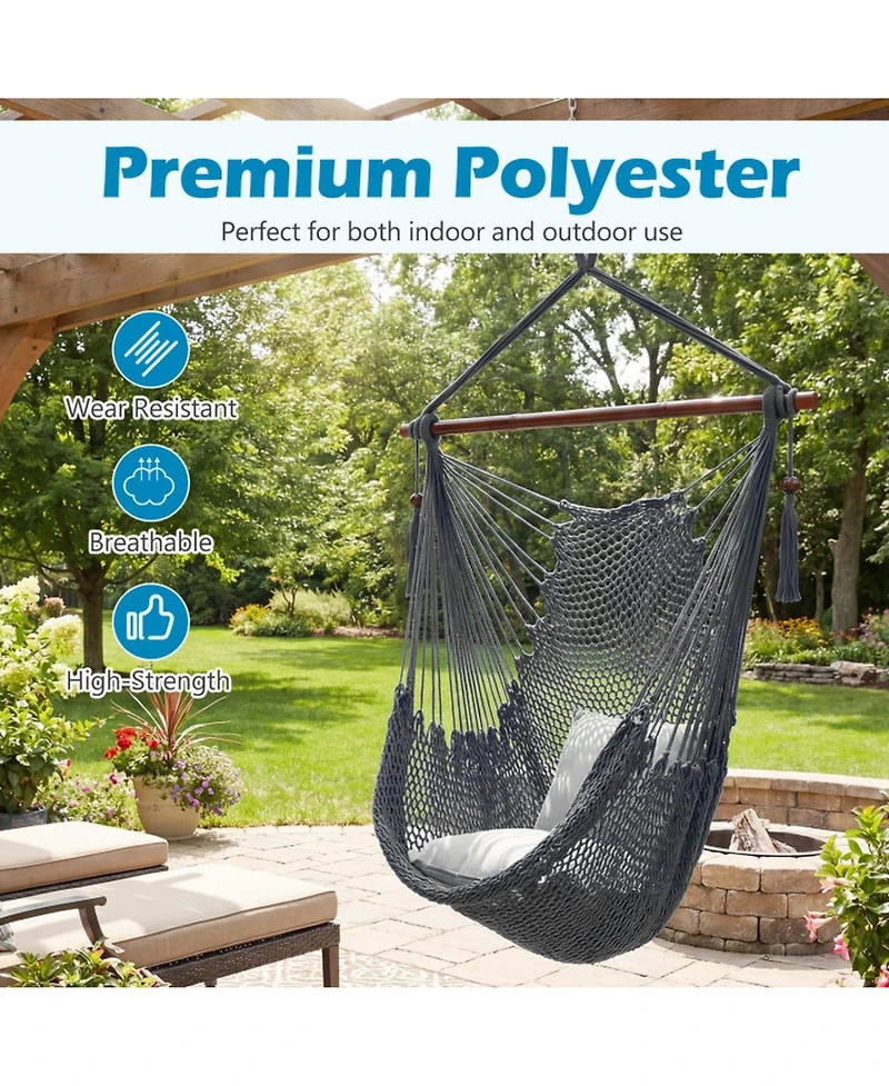 Gouun Caribbean Hammock Chair with Metal Spreader Bar Woven Rope Swing Seat