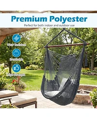 Gouun Caribbean Hammock Chair with Metal Spreader Bar Woven Rope Swing Seat