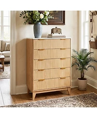 homfan Fluted 5 Drawer Dresser with Handles