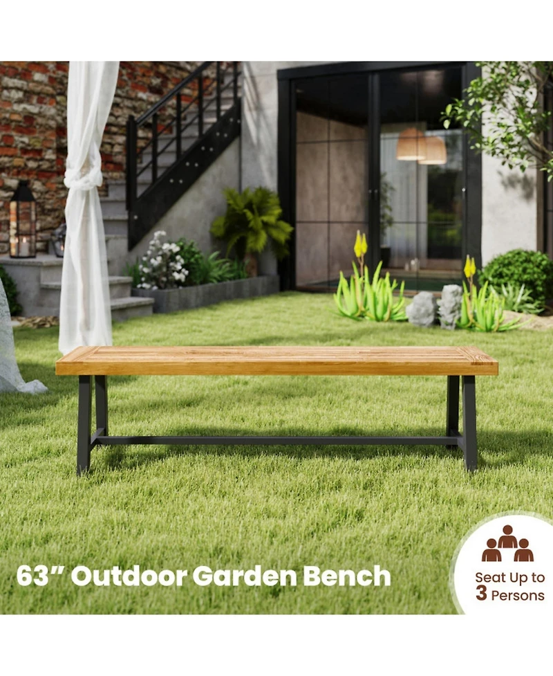 Sugift 63 in Acacia Wood Patio Outdoor Backless Bench Seats 3