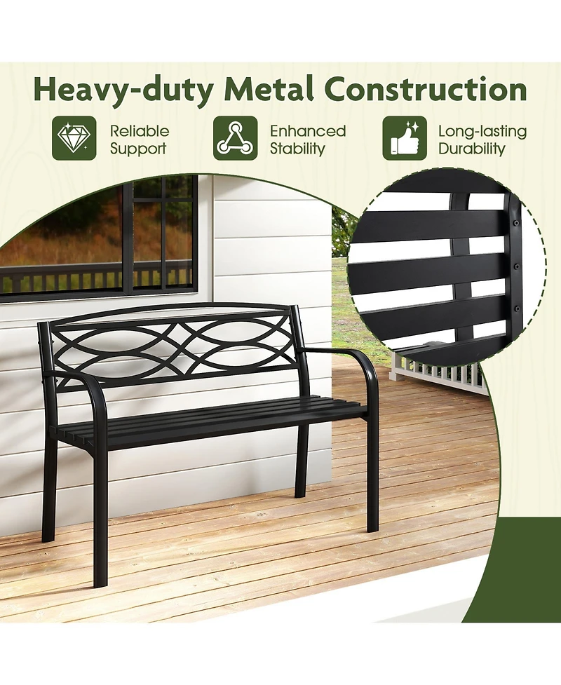 Sugift Metal Garden Bench with Curved Armrests and Slatted Backrest