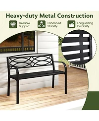 Sugift Metal Garden Bench with Curved Armrests and Slatted Backrest