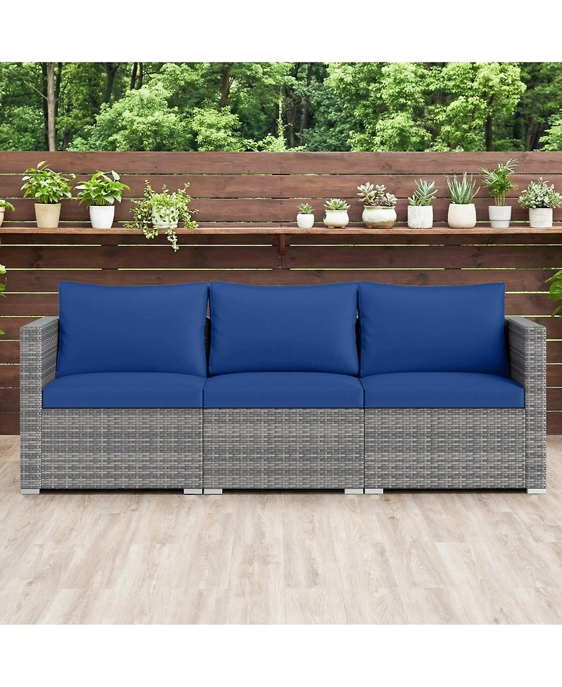 Sugift 3-Piece Modular Pe Rattan Sectional Sofa with Removable Cushions