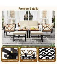 Gouun 7-Piece Outdoor Conversation Set with Bungee Rope Seats, Ottomans, and Coffee Table