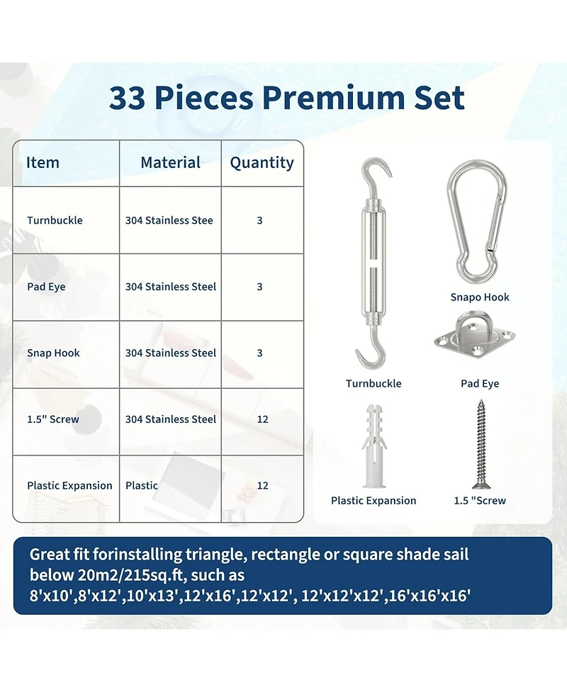 gaomon Shade Sail Hardware Kit, 6 Inch Outdoor Sun Sail Accessories, 304 Stainless Steel Turnbuckles and Brackets for Triangle Sails