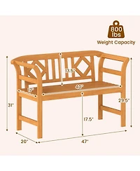 Sugift 47 in Acacia Wood Patio Loveseat with Geometric Backrest