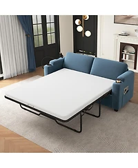 Clihome Corduroy Sleeper Sofa Loveseat Sofa with Full Size Mattress and Usb Ports