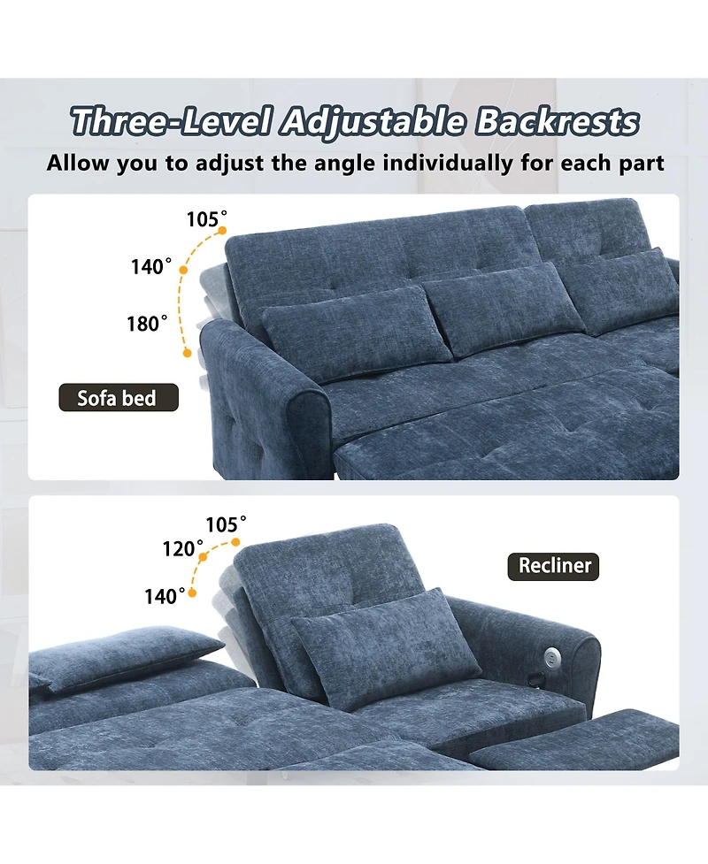 Clihome 2-in-1 Sofa Three-seater Sofa with Sofa Bed and a Reversible Recliner Sofa