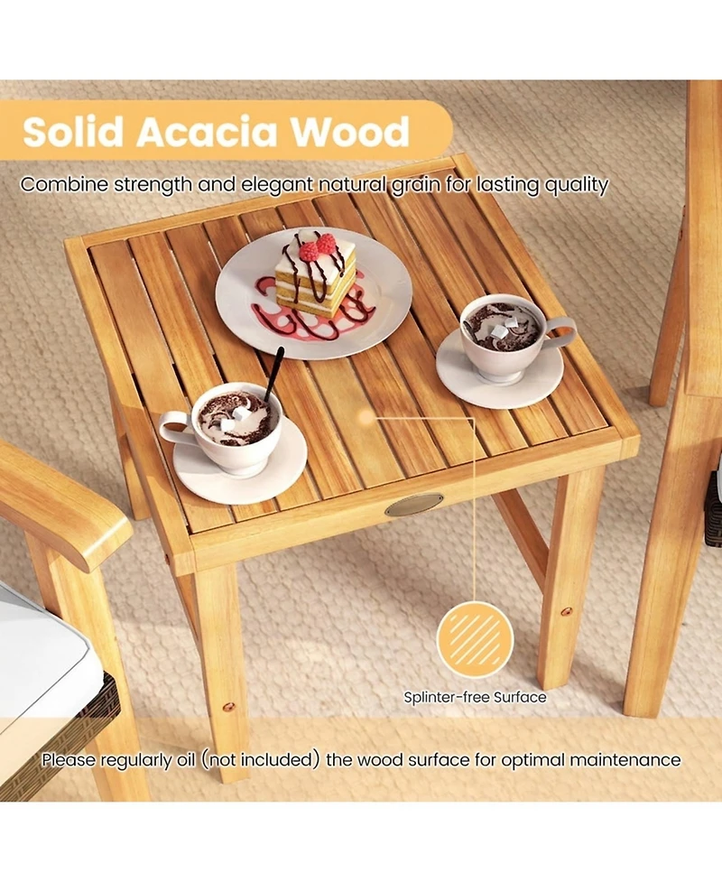 Gouun 3-Piece Pe Wicker Bistro Set with Acacia Wood Frame and Side Table