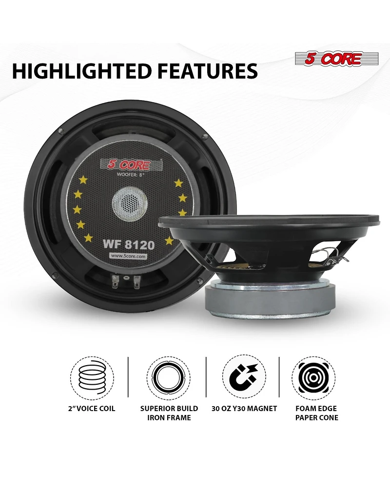 5 Core Car Subwoofer 2Pieces 10inch 3000W Pro Audio Deep Bass Component Sub Woofer 4Ohm Replacement Speaker