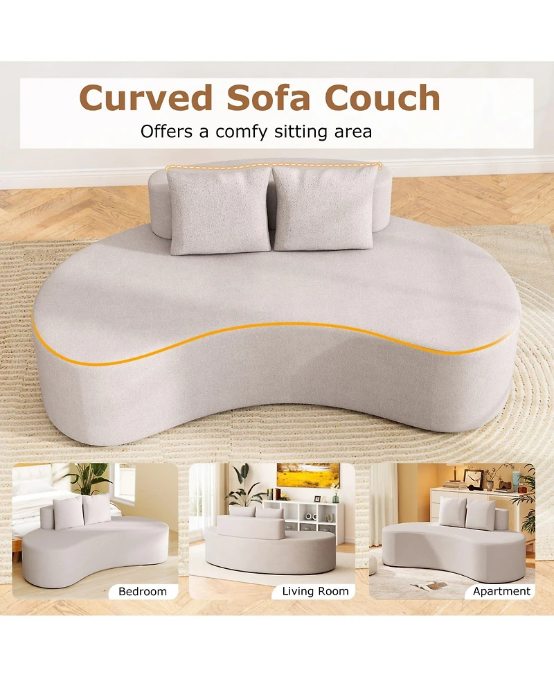 Slickblue Comfortable Curved Sofa with Plush Upholstery and 2 Throw Pillows
