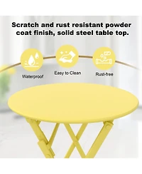 gaomon 3-Piece Folding Patio Bistro Set with Round Table and 2 Chairs, Space-Saving Metal Outdoor/Indoor Furniture for Balcony, Porch