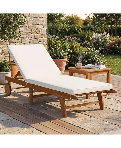 Gouun Outdoor Acacia Wood Patio Lounge Chair Chaise Recliner