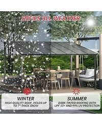 gaomon Hardtop Wall Mounted Gazebo with Gutters and Galvanized Steel Roof, 60MPH Wind Resistance, Lean to Gazebo Pergola with Sloped Roof for Deck