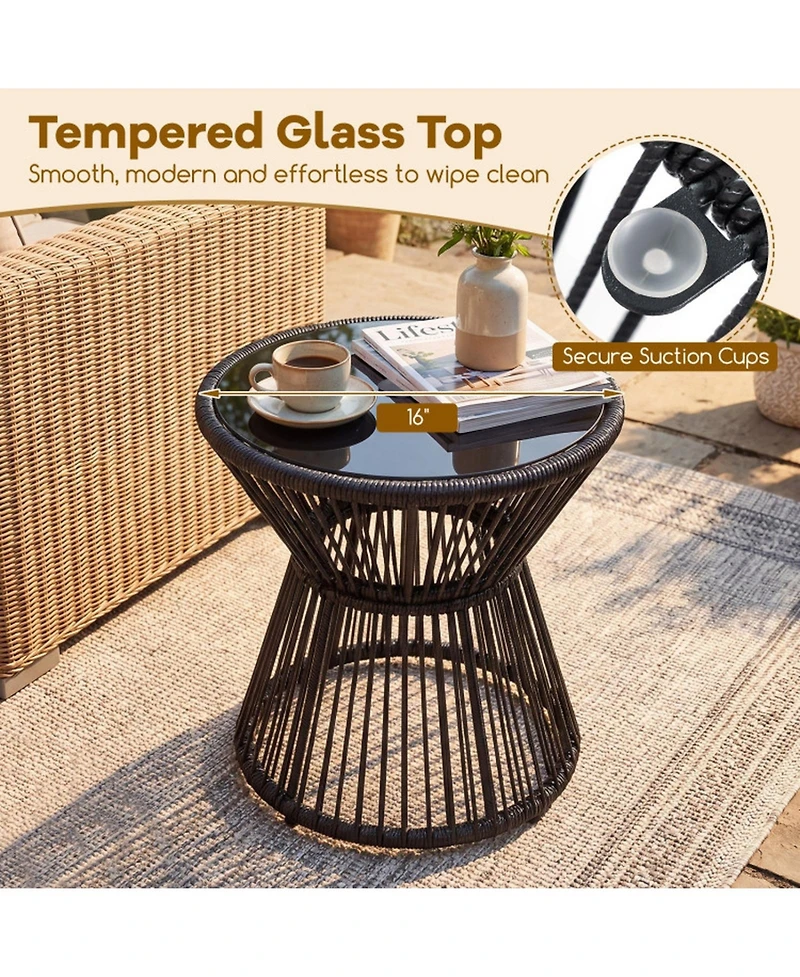 Sugift Outdoor Led Side Table with Warm Light and Tempered Glass Top