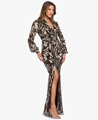 Betsy & Adam Plus V-Neck Gown