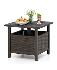 Sugift All-Weather Pe Wicker Outdoor Side Table with Umbrella Hole