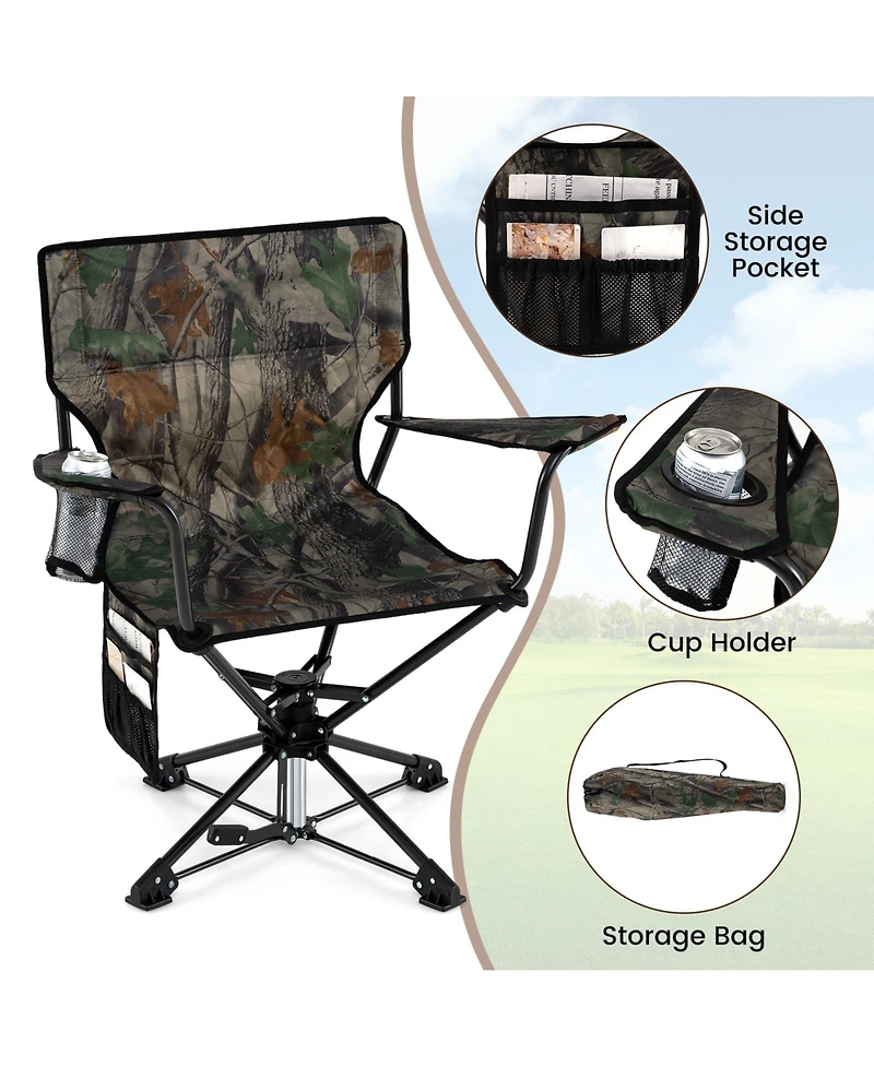 Mecale 360-Degree Swivel Hunting Chair with Mesh Cup Holder and Storage, Foldable