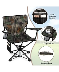 Mecale 360-Degree Swivel Hunting Chair with Mesh Cup Holder and Storage, Foldable