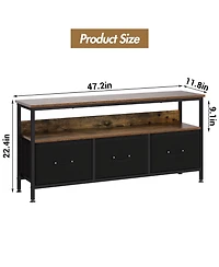homfan Tv Stand Dresser for 55-Inch Tv with 3 Fabric Drawers and Open Shelf, Media Console Table with Mdf Wood Top and Metal Frame