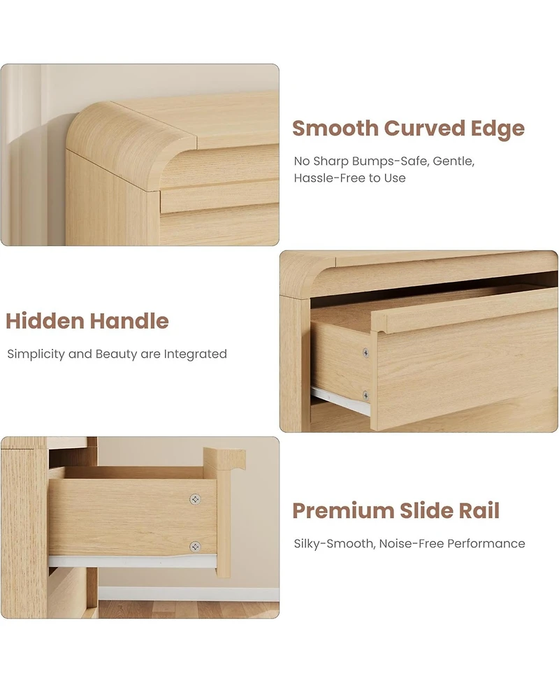 gaomon 45" Tall Wood 5 Drawer Dresser with Arched Curved Profile