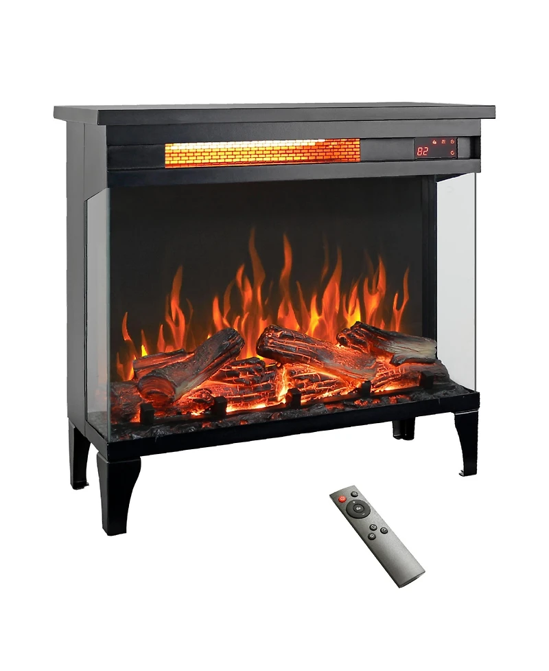 Clihome 24 inch Three Sided Glass Electric Fireplace Freestanding Heater