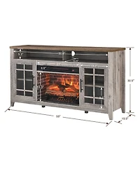 Clihome 55 Inch Tv Media Stand with Electric Fireplace Kd Inserts Heater