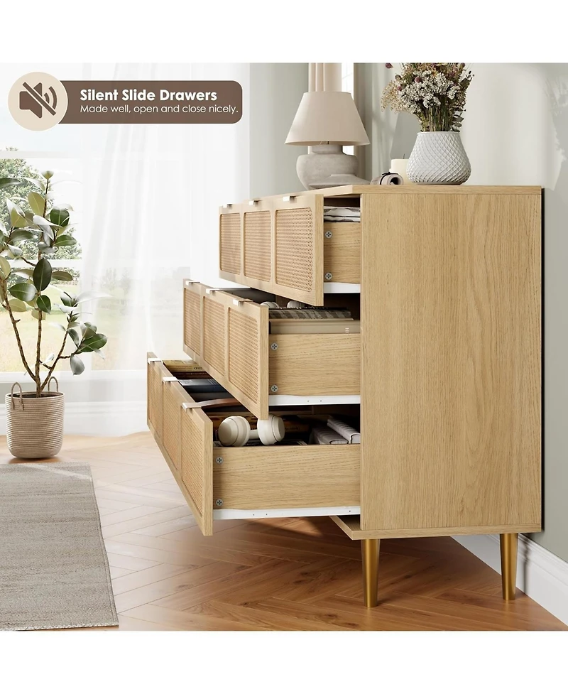 gaomon Rattan 9 Drawer Dressers for Bedroom, Tall Dresser with Deep Drawers