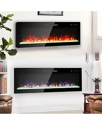 Clihome 60 inch Electric Fireplace Recessed UltraThin Tempered Glass Wall Mounted Electric Fireplace with Remote, Indoor Heater