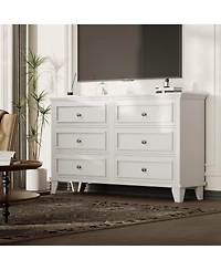 gaomon Dresser for Bedroom, 6 Drawer Wide Dresser Storage Organizer, Modern Wooden Chest of Drawers with Metal Handles for Hallway, Entryway