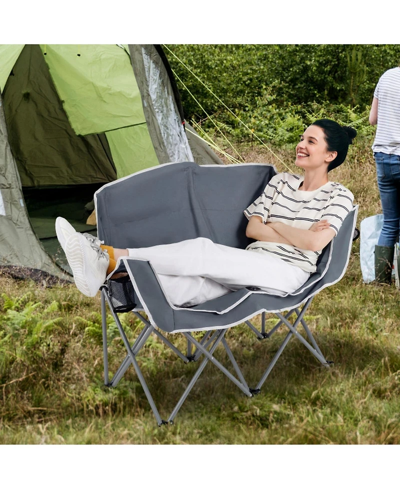 Sugift Portable Oversized Camping Loveseat Chair with Armrests and Cup Holders