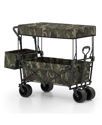Sugift Collapsible Wagon with Removable Canopy and Detachable Storage Bag
