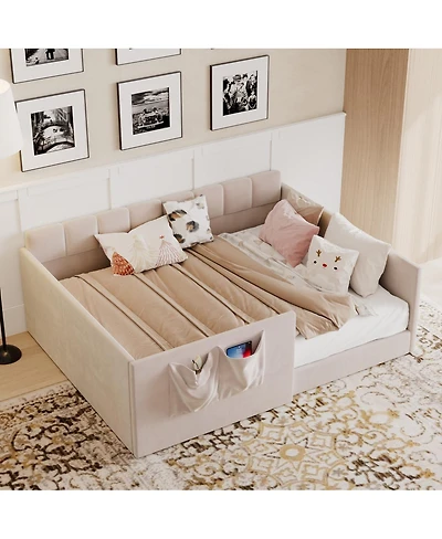 Streamdale Furniture Velvet Upholstered Full Size Daybed with Side Storage Pockets