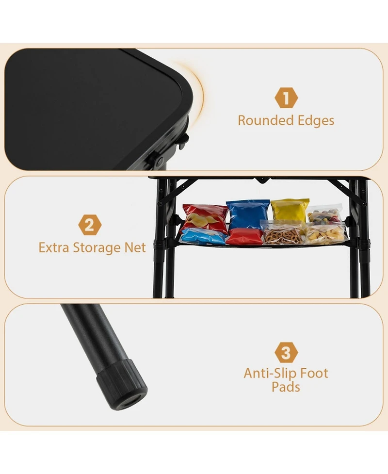 Sugift 3-Height Folding Camping Table with Large Storage Net and Handle