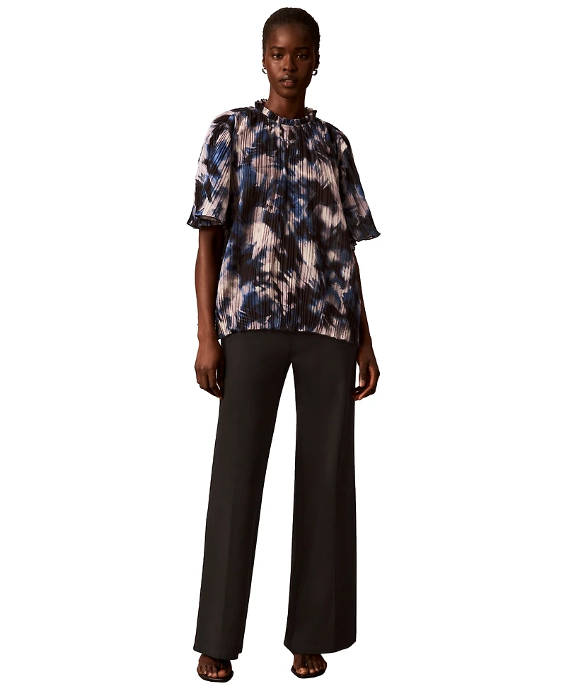 Calvin Klein Petite Printed Ruffle Collar Top
