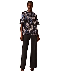 Calvin Klein Petite Printed Ruffle Collar Top