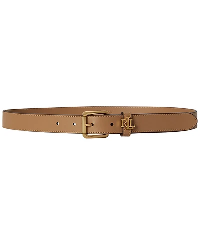 Lauren Ralph Logo Keeper Leather Skinny Belt