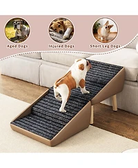 Streamdale 2-in-1 Foldable Wooden Pet Stairs and Ottoman for Small Dogs (Coffee)