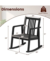 Sugift Solid Rubber Wood Rocking Chair with Cushioned Linen Seat