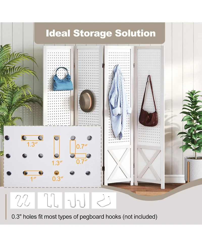Slickblue 4-Panel Folding Room Divider with Pegboard Design