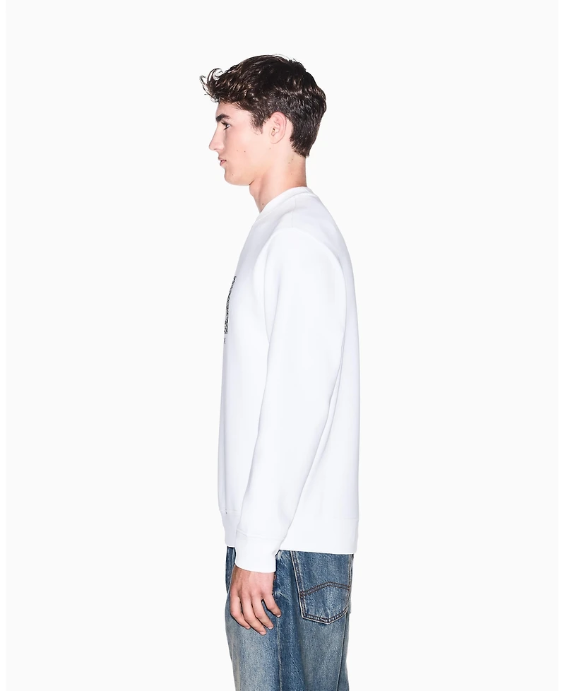 A|X Armani Exchange Men's Long Sleeve All-Over Logo Bonded Cotton Crewneck Sweatshirt