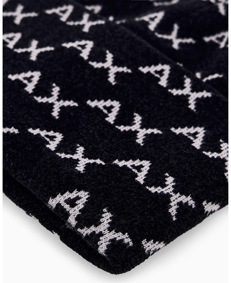 A|X Armani Exchange Men's Viscose All Over Logo Beanie Hat