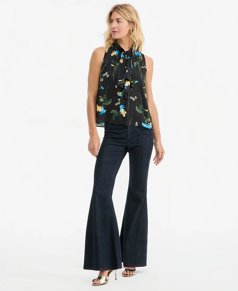 I.n.c. International Concepts Women's Sleeveless Floral-Print Ruffle Front Blouse, Macy's Exclusive