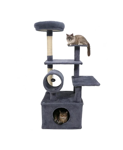 Gymax 48'' Tall Cat Tree With Large Condo Padded Top Perch Jute Scratching Post Tunnel
